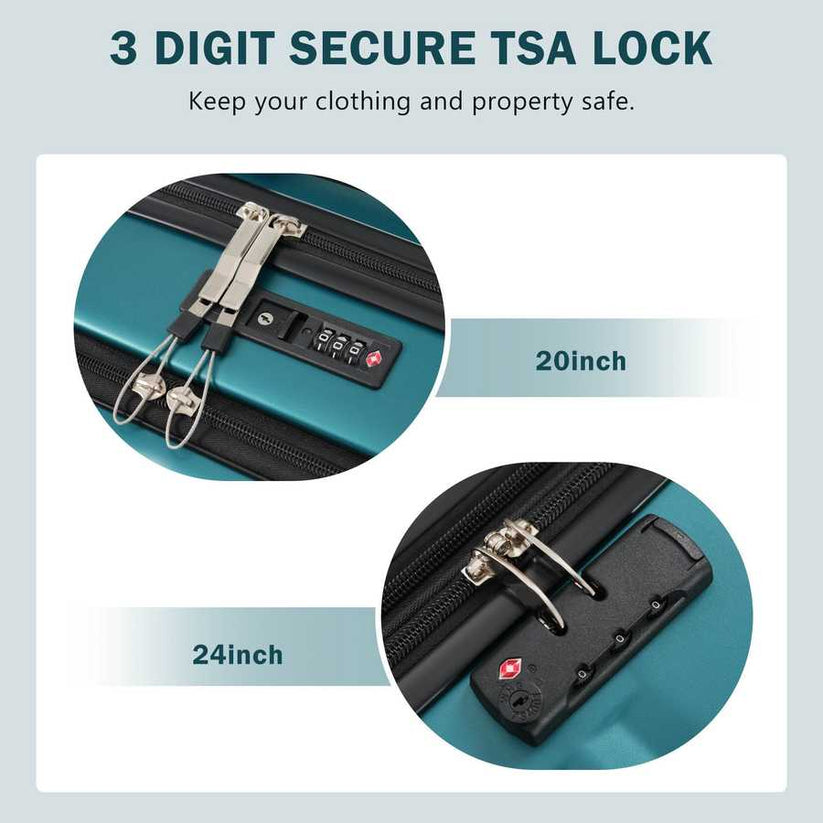 Expandable suitcase with TSA lock and USB charging port