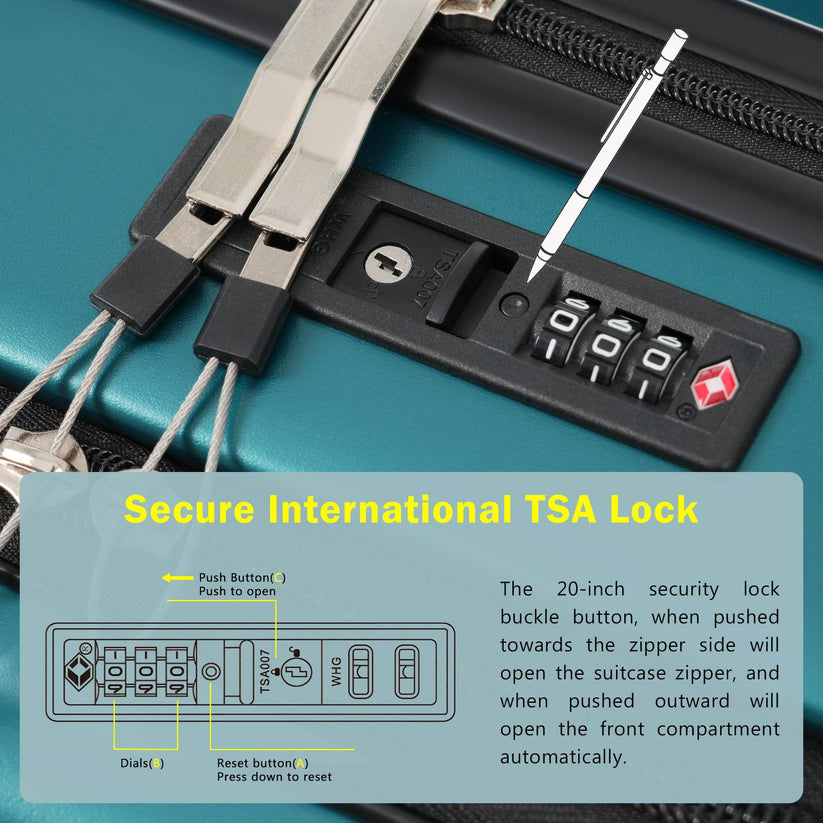 Expandable hardside suitcase with TSA lock closeup