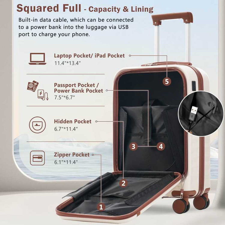 MLNshops 3-Piece front opening luggage set - Hardshell USB