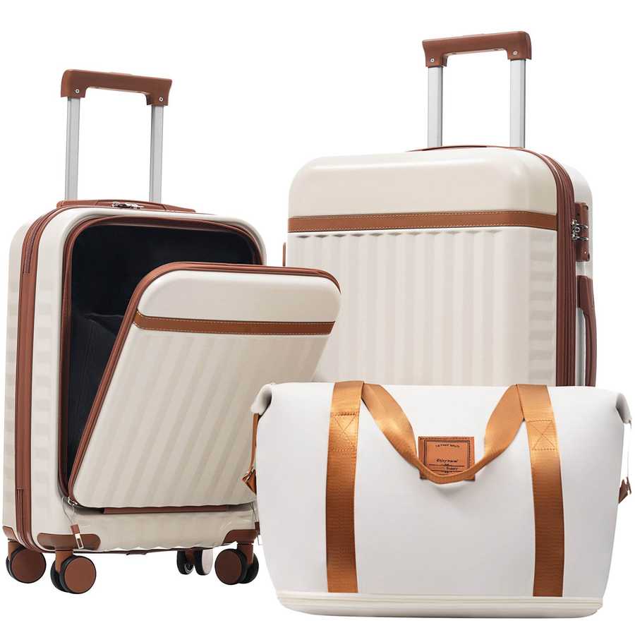 MLNshops 3-Piece front opening luggage set - Hardshell USB