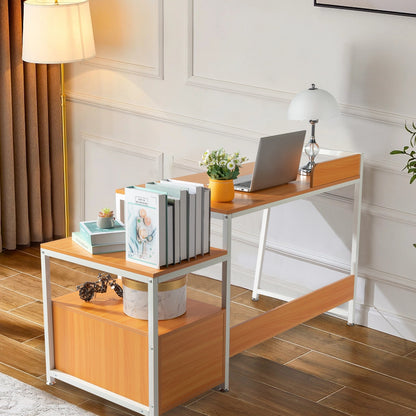 Triamine Particleboard White Iron Pipe Cabinet with Drawer 2*USB Port 2*Three Sockets Wireless Charging Computer Desk MLNshops]