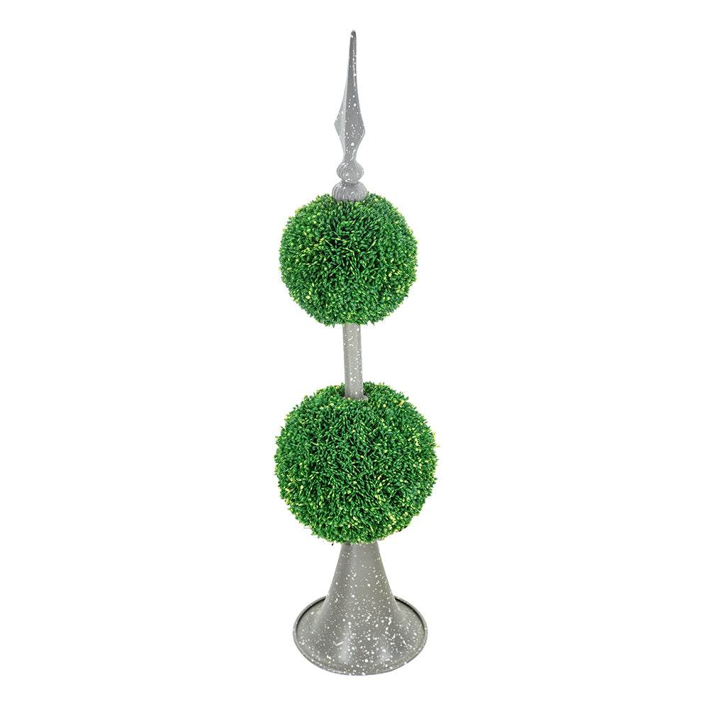 Two-Tiered Boxwood Sphere Decor with Metal Stand