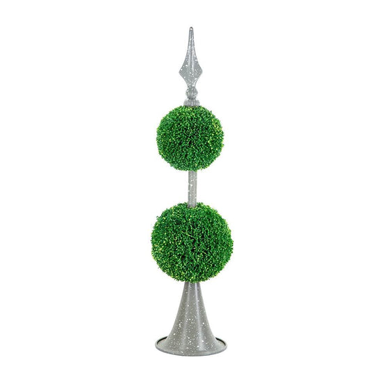 Two-Tiered Boxwood Sphere Decor with Metal Stand