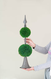 Two-Tiered Boxwood Sphere Decor with Metal Stand