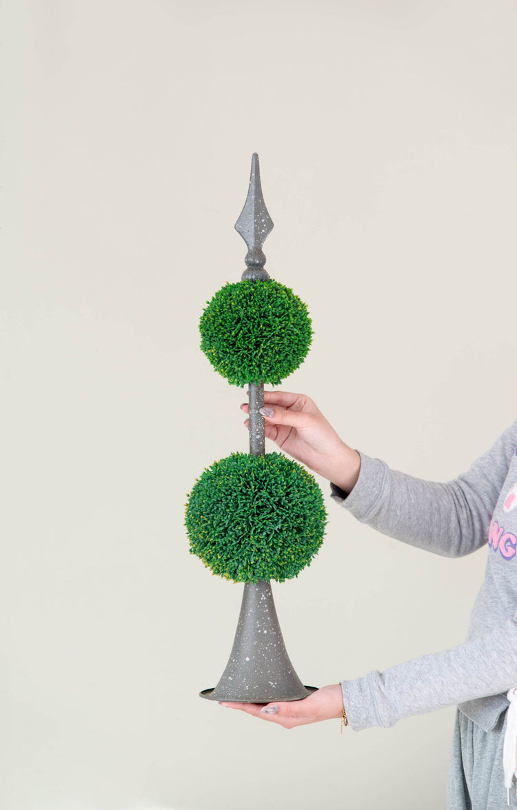 Two-Tiered Boxwood Sphere Decor with Metal Stand