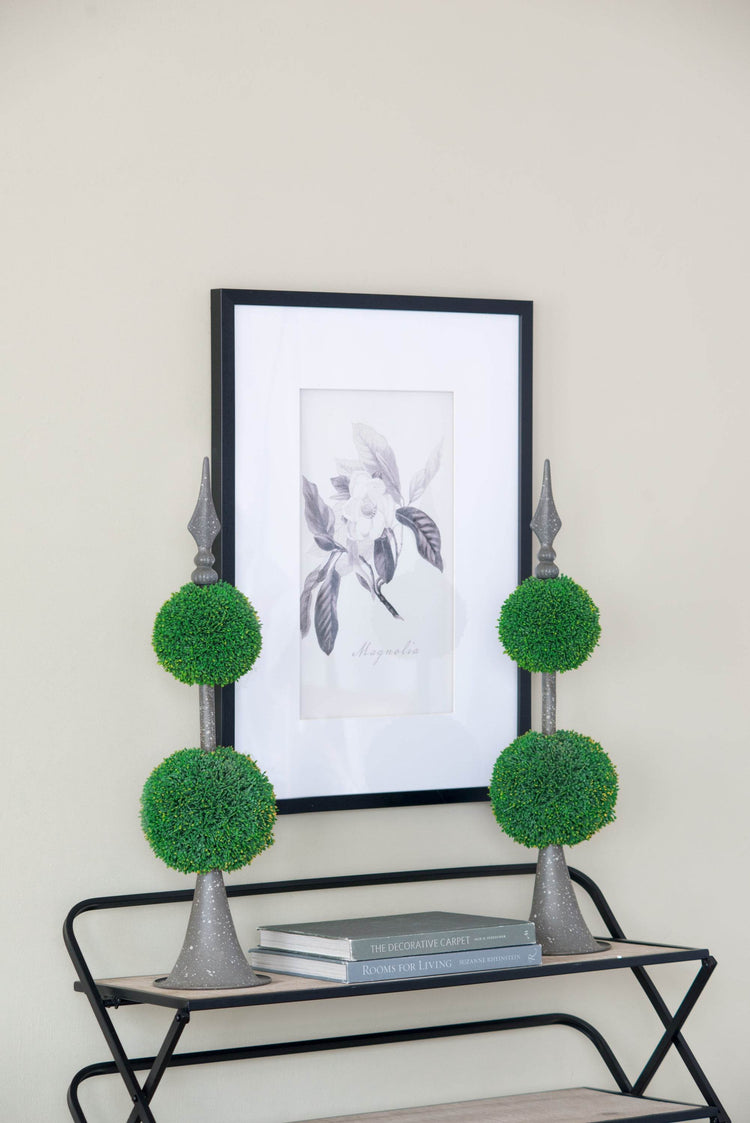 Two-Tiered Boxwood Sphere Decor with Metal Stand