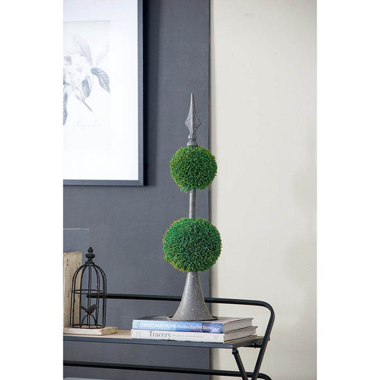 Two-Tiered Boxwood Sphere Decor with Metal Stand Default