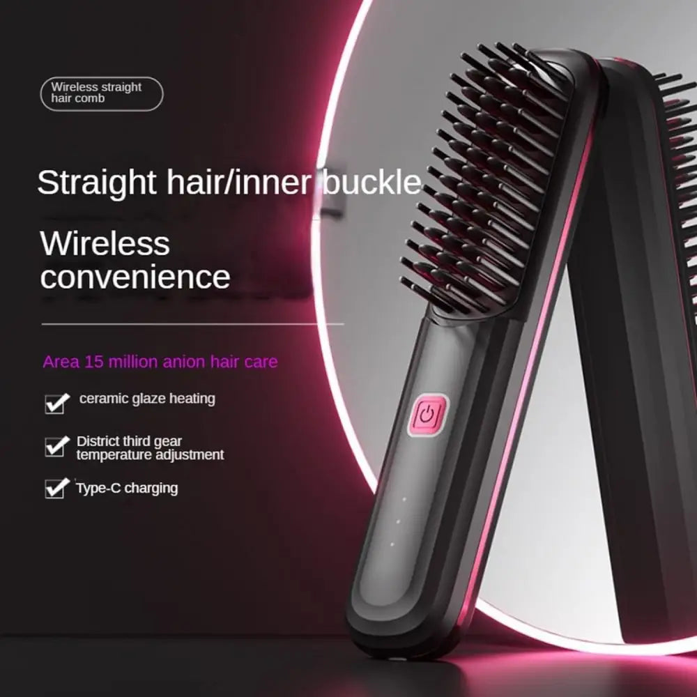 Ultra.Soft Hair Brush, Portable Cordless Design, USB charging, Hidden Heating, Scalp Massage, LED Display, 30 min auto Power Off, Tooth Comb Design, Black MLNshops]