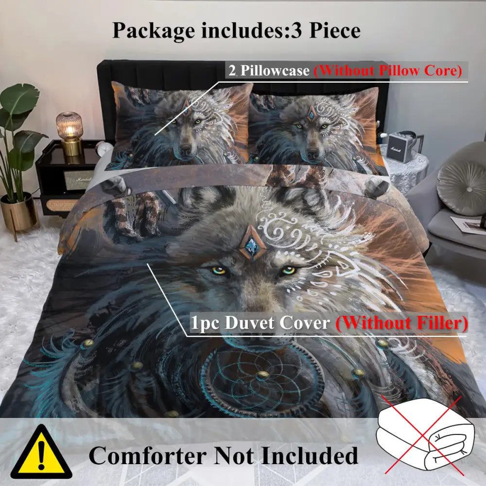 Ultra Soft Wolf Warrior Duvet Cover Set for Comforter Set Twin with Pillowcase Kids Teens MLNshops]