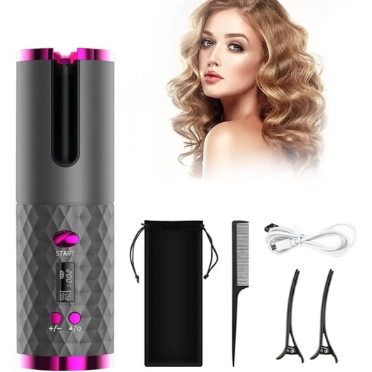 Unbound Cordless Auto Rotating Ceramic Hair Curler USB Rechargeable Automatic Curling Iron LED Display Temperature Wave Curler， Grey MLNshops]