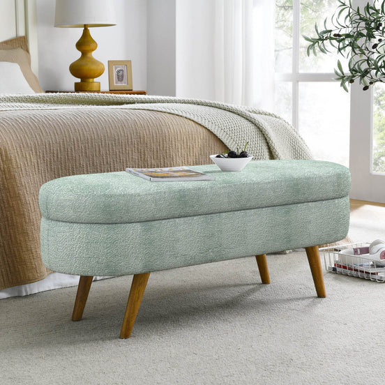 Upholstered Ottoman with Wooden Legs - Stylish & Comfortable