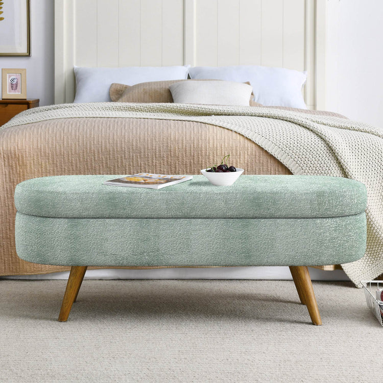 Upholstered Ottoman with Wooden Legs - Stylish & Comfortable