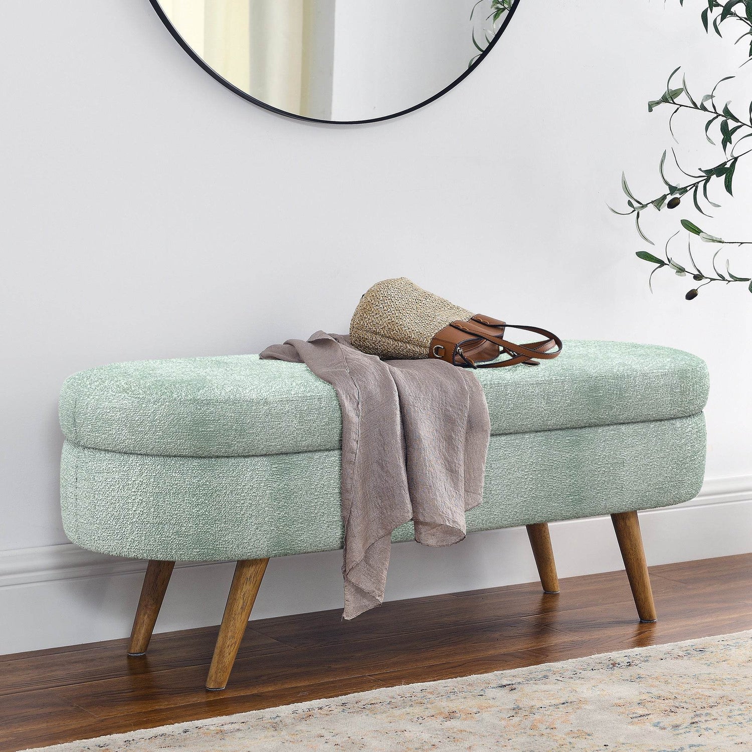 Upholstered Ottoman with Wooden Legs - Stylish & Comfortable