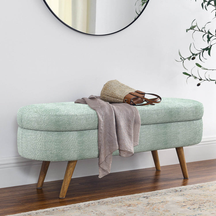 Upholstered Ottoman with Wooden Legs - Stylish & Comfortable