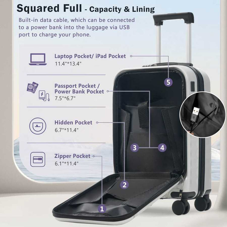 MLNshops 3 piece hardside suitcase with USB port - TSA Lock