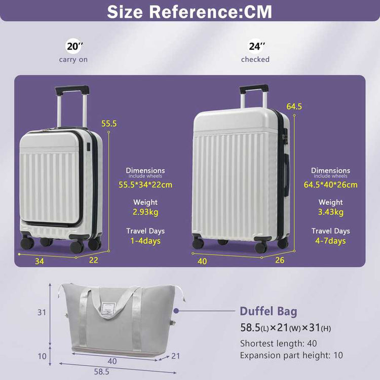 MLNshops 3 piece hardside suitcase with USB port - TSA Lock