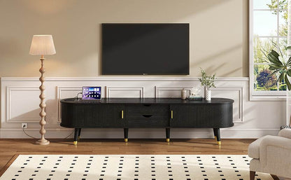 MLNshops black wooden TV stand with charging station, USB