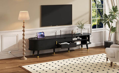 MLNshops black wooden TV stand with charging station, USB