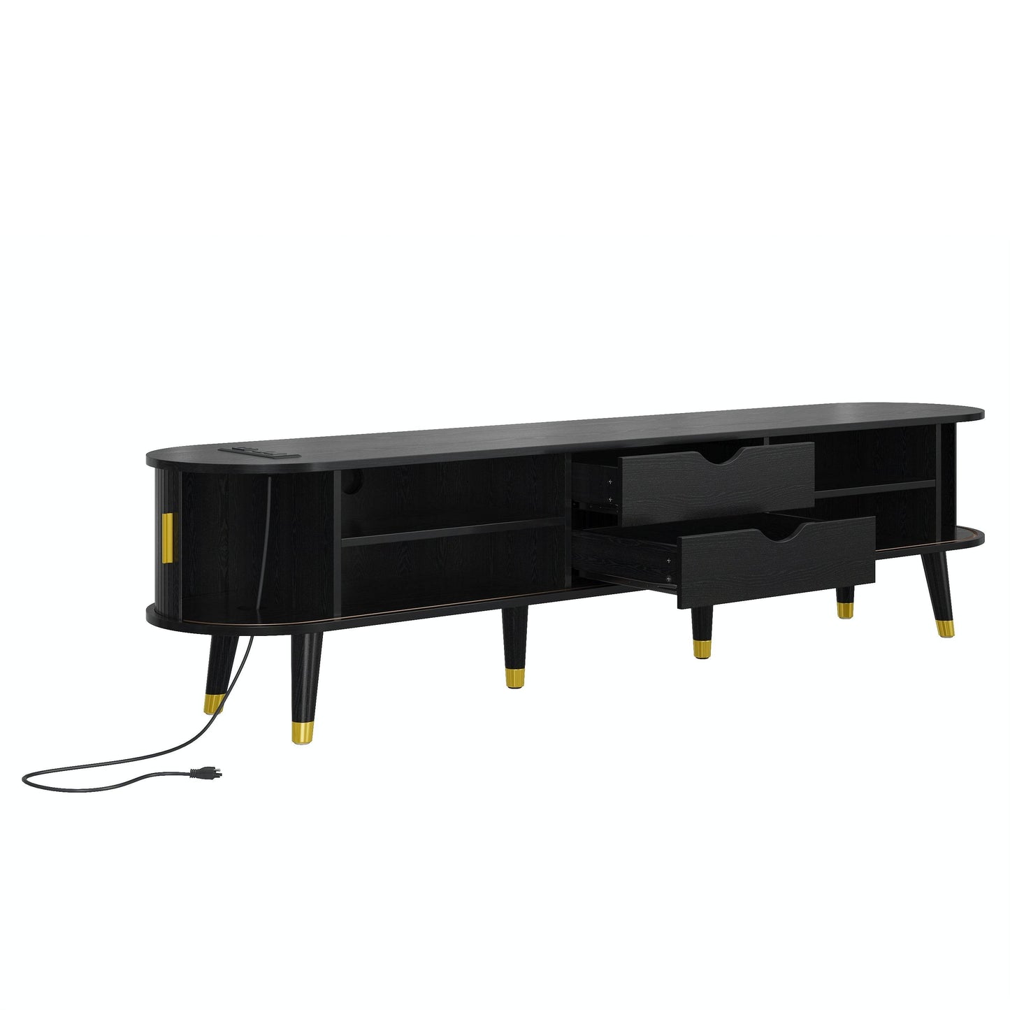 MLNshops black wooden TV stand with charging station, USB