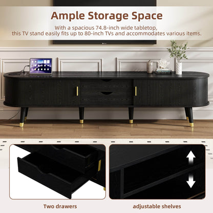 MLNshops black wooden TV stand with charging station, USB