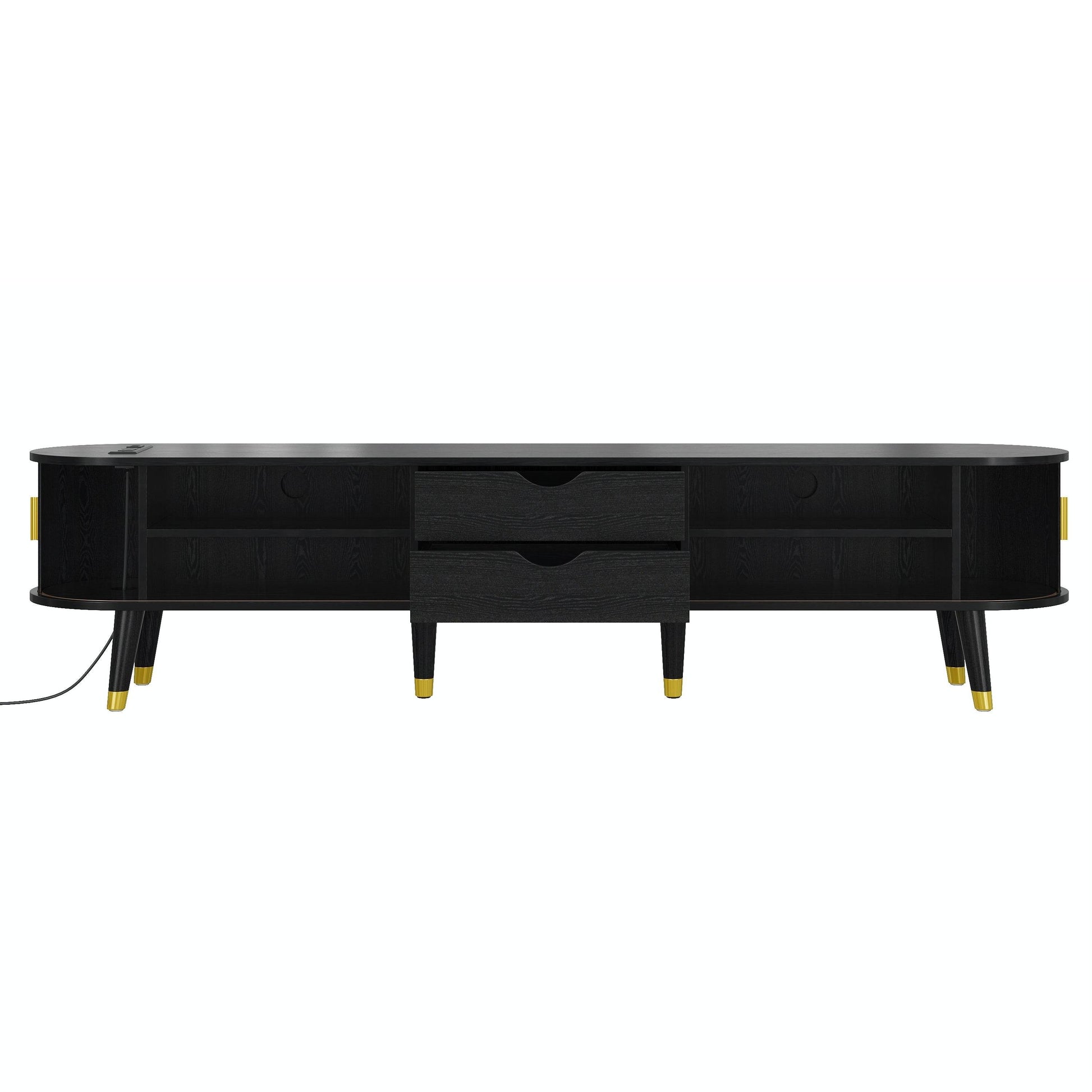 MLNshops black wooden TV stand with charging station, USB