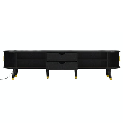 MLNshops black wooden TV stand with charging station, USB