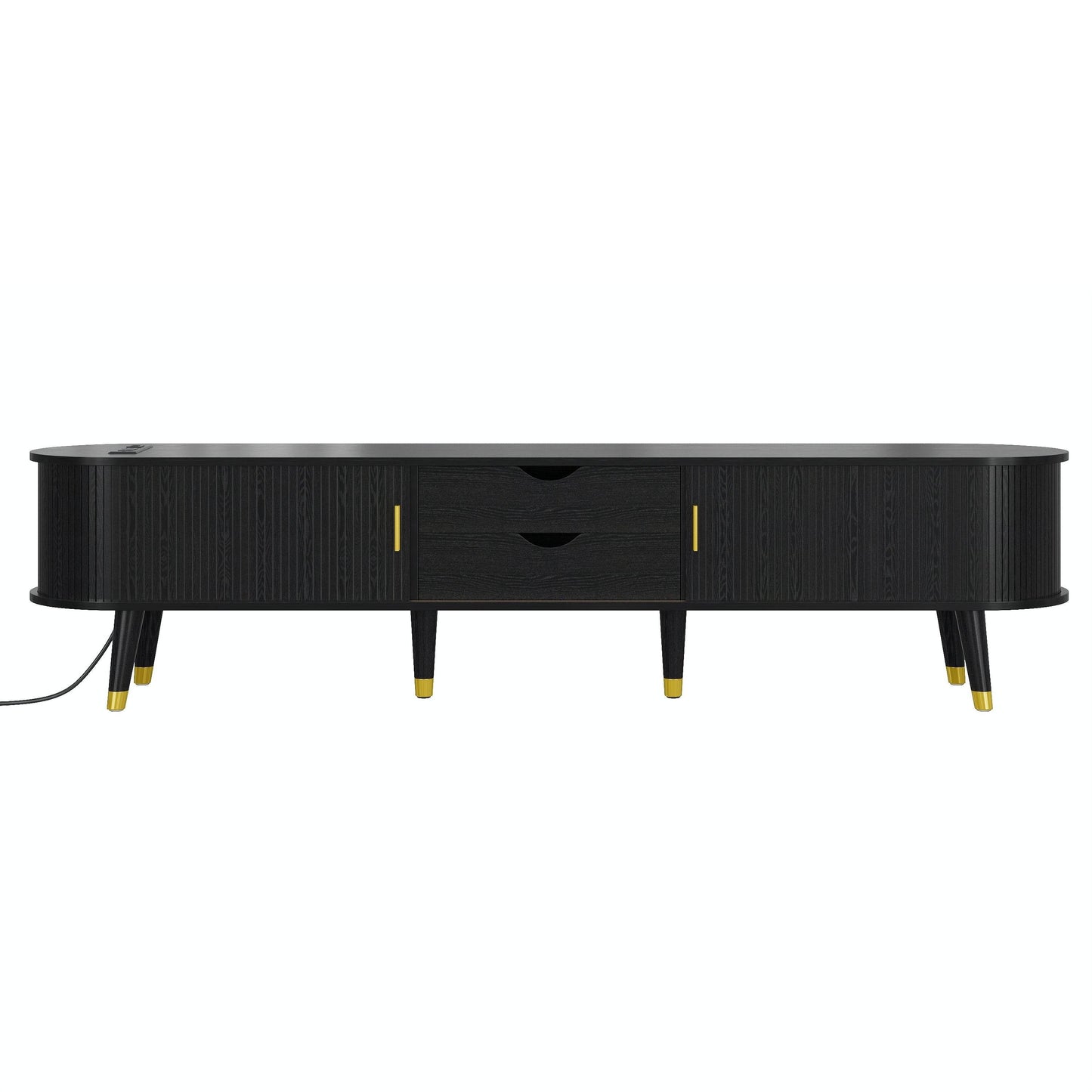 MLNshops black wooden TV stand with charging station, USB