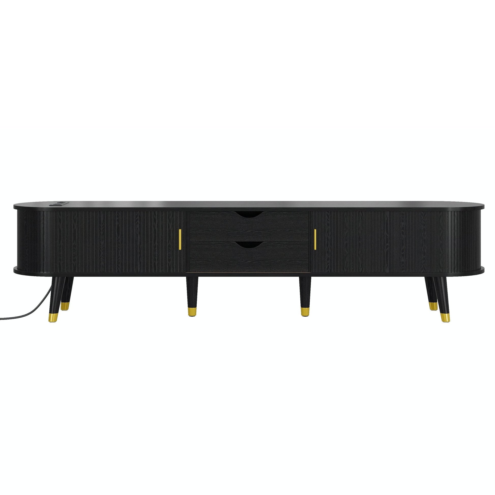 MLNshops black wooden TV stand with charging station, USB