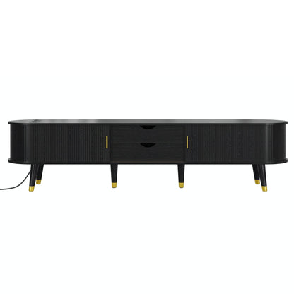 MLNshops black wooden TV stand with charging station, USB