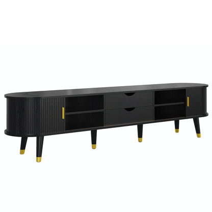 MLNshops black wooden TV stand with charging station, USB