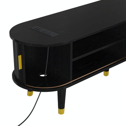 MLNshops black wooden TV stand with charging station, USB
