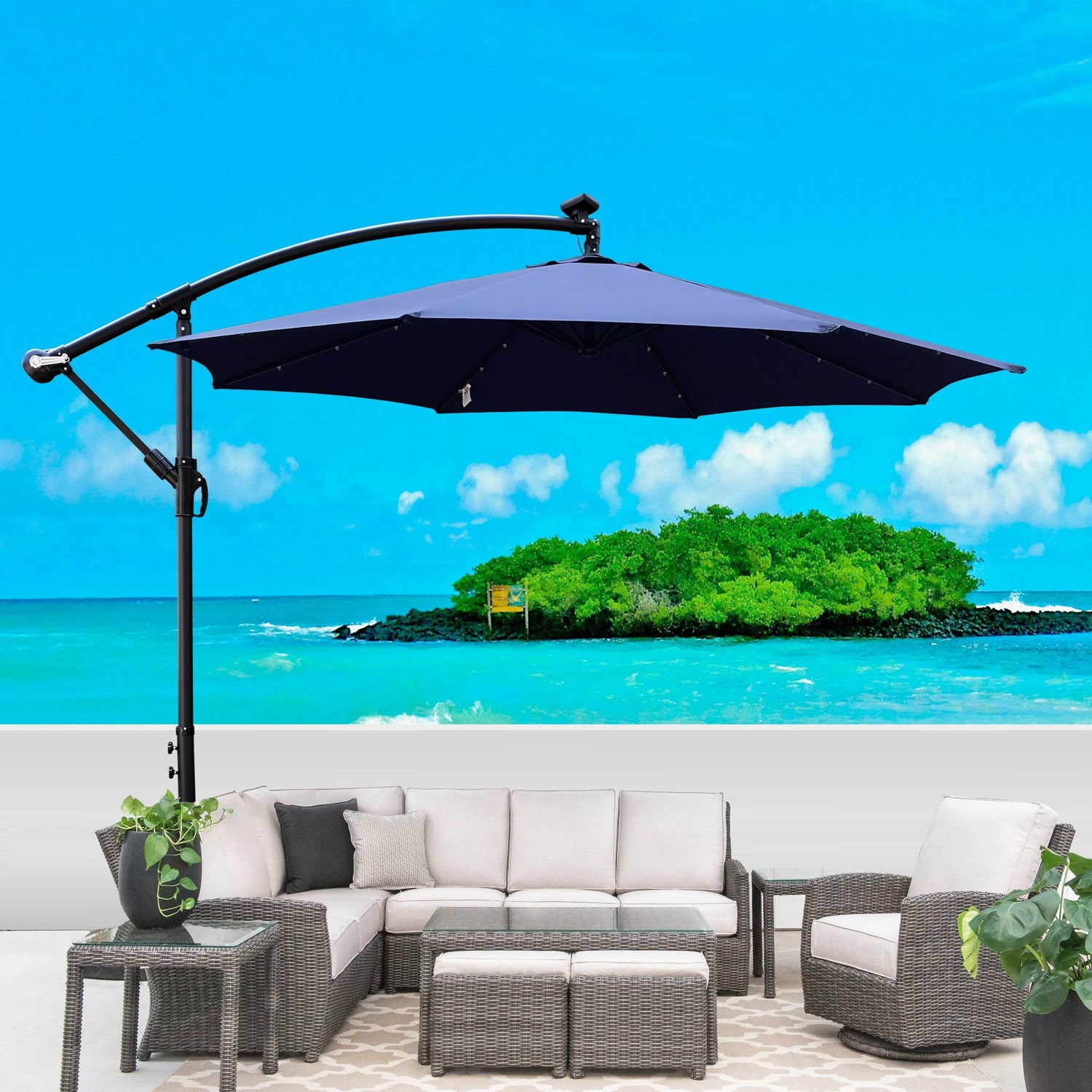 MLNshops 10 ft Pool Shade Umbrella with LED Lights