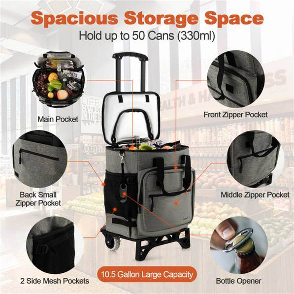 mlnshops 40L Cooler Bag for Camping with Wheels & Foldable Trolley