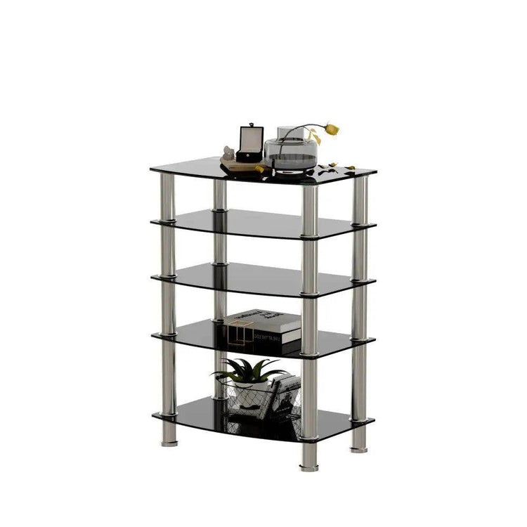 MLNshops 5-Tier Glass Side Table for Elegant Decor Black Tempered Glass