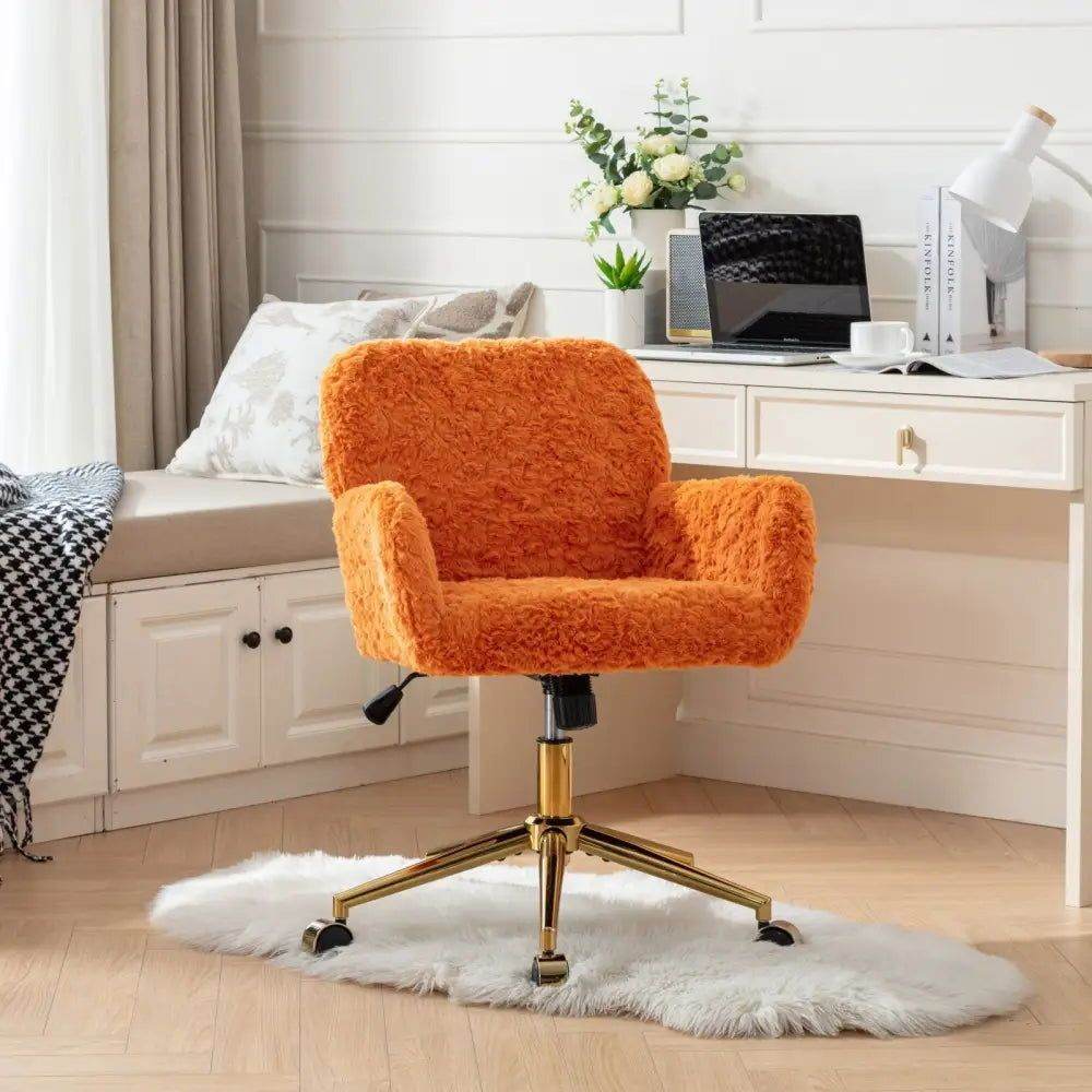 MLNshops Artificial Rabbit Hair Office Chair in Orange