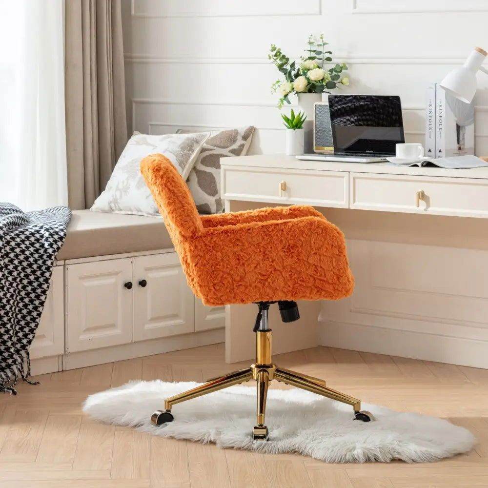 MLNshops Artificial Rabbit Hair Office Chair in Orange