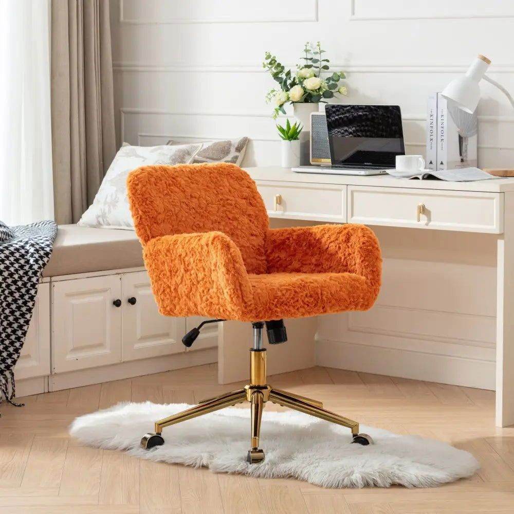 MLNshops Artificial Rabbit Hair Office Chair in Orange