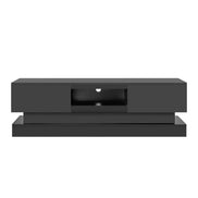 MLNshops Black Television Cabinet 63 Inches with LED Lighting Black Particle Board