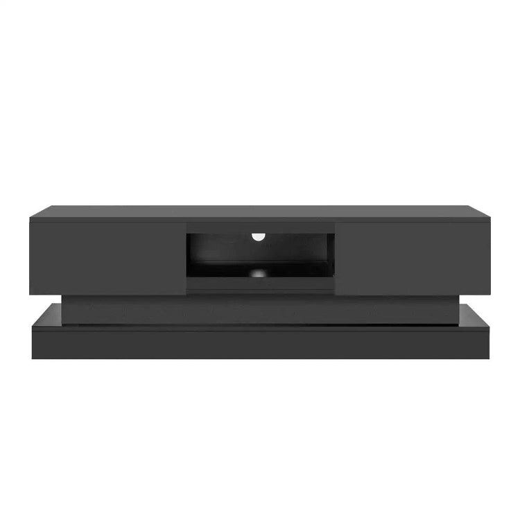 MLNshops Black Television Cabinet 63 Inches with LED Lighting Black Particle Board