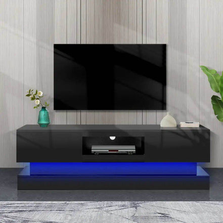 MLNshops Black Television Cabinet 63 Inches with LED Lighting
