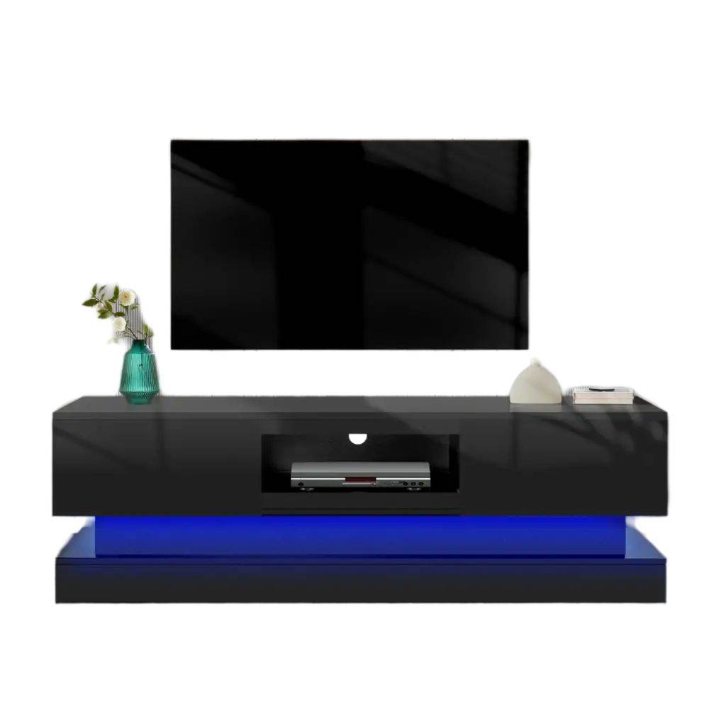 MLNshops Black Television Cabinet 63 Inches with LED Lighting