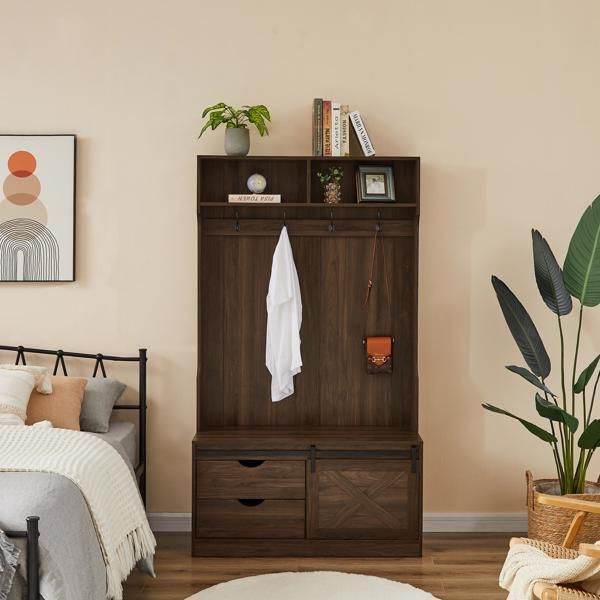 MLNshops Coat Rack with Shoe Cabinet for Organized Entryway Dark brown