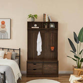 MLNshops Coat Rack with Shoe Cabinet for Organized Entryway Dark brown