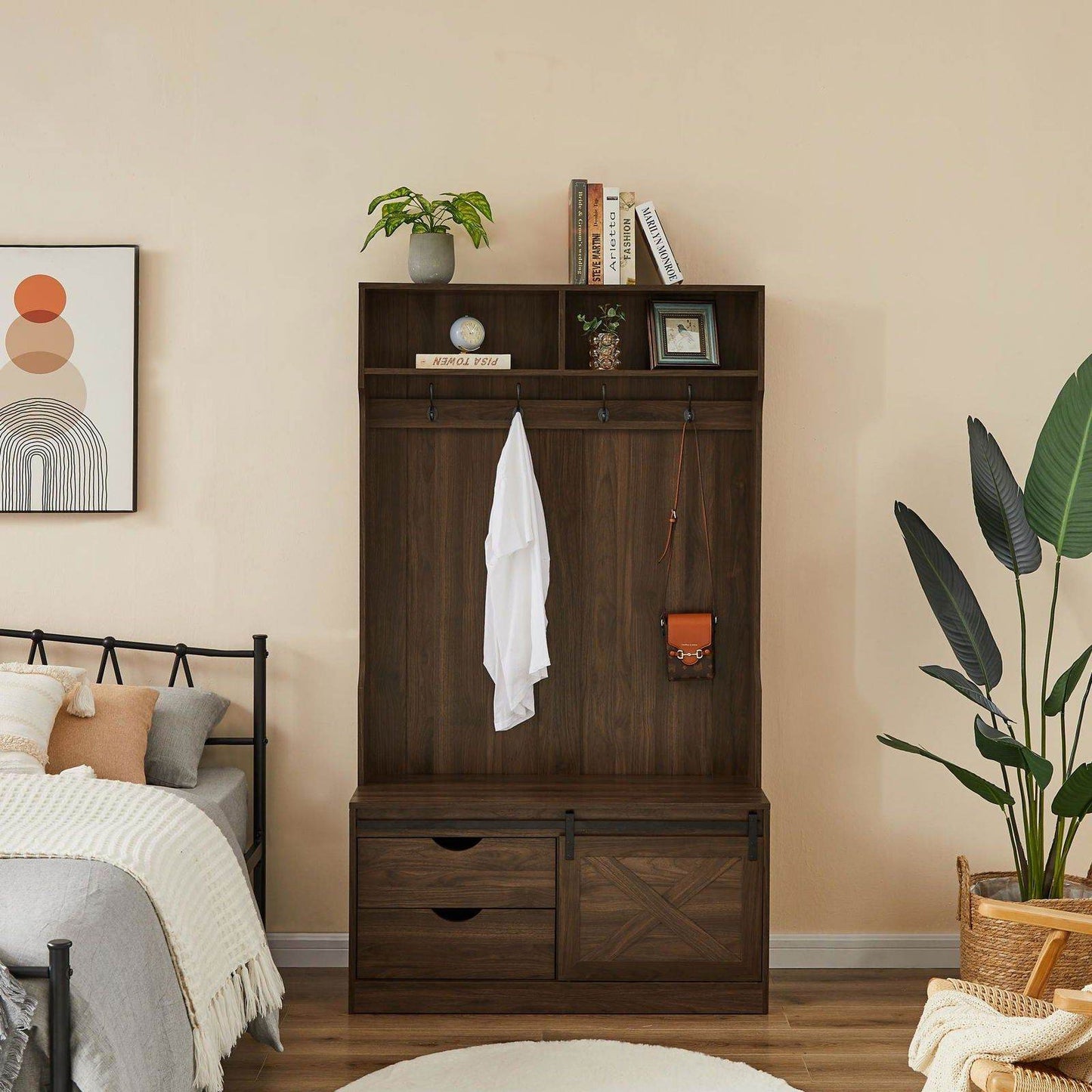 MLNshops Coat Rack with Shoe Cabinet for Organized Entryway