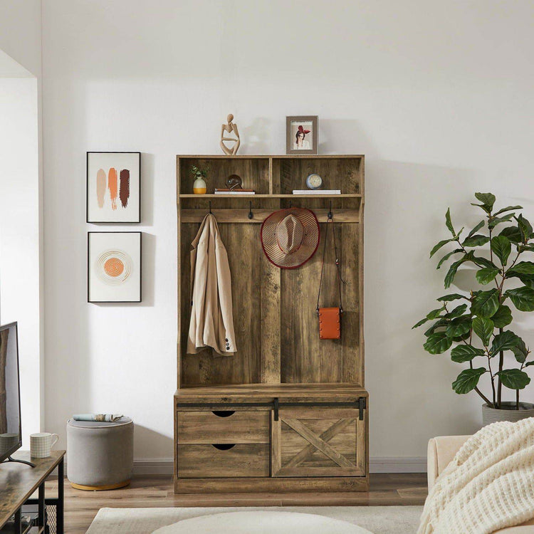 MLNshops Coat Rack with Shoe Cabinet for Organized Entryway Light brown