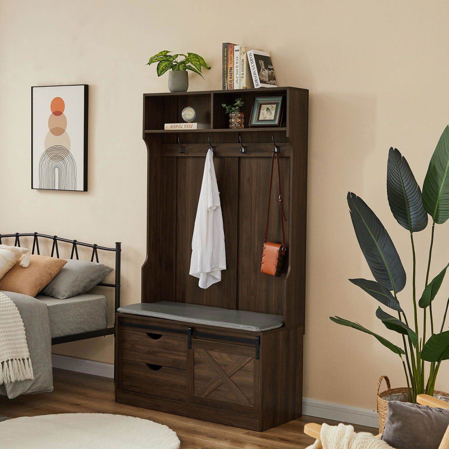 MLNshops Coat Rack with Shoe Cabinet for Organized Entryway