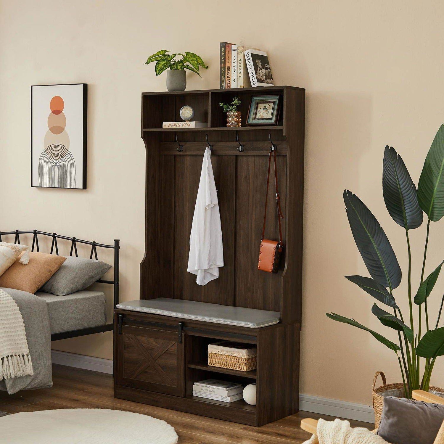 MLNshops Coat Rack with Shoe Cabinet for Organized Entryway