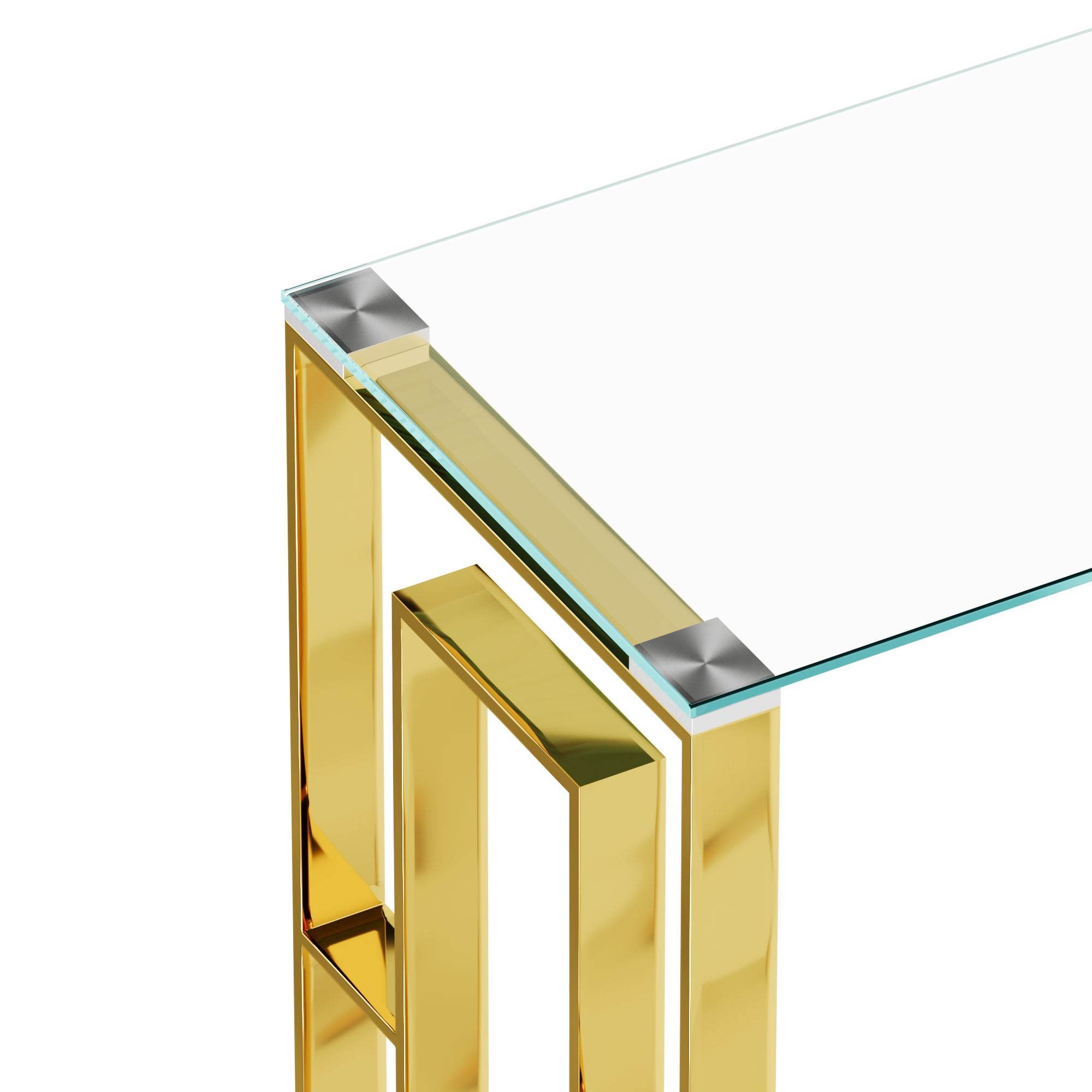MLNshops Gold Stainless Steel Console Table with Glass Top