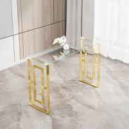 MLNshops Gold Stainless Steel Console Table with Glass Top
