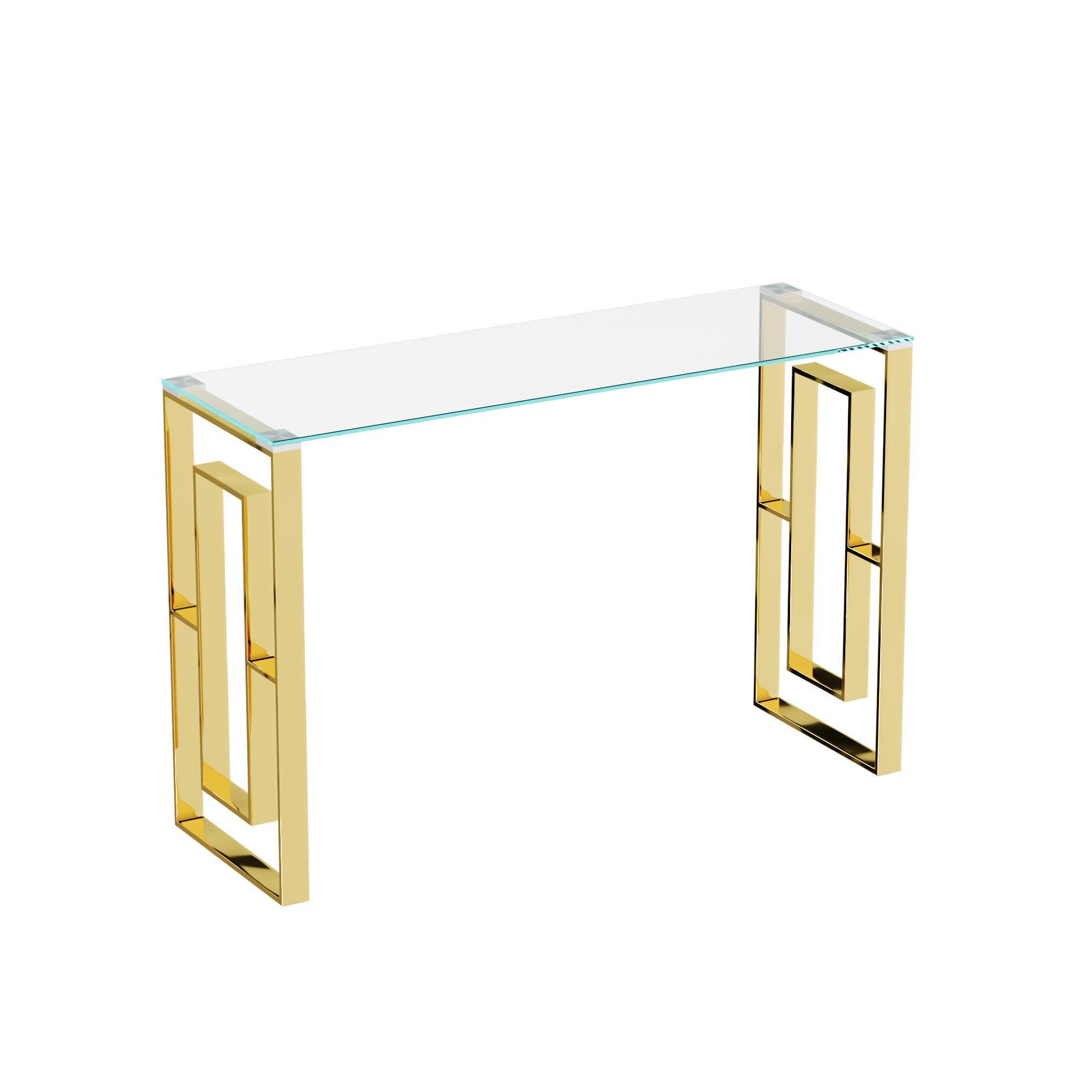 MLNshops Gold Stainless Steel Console Table with Glass Top